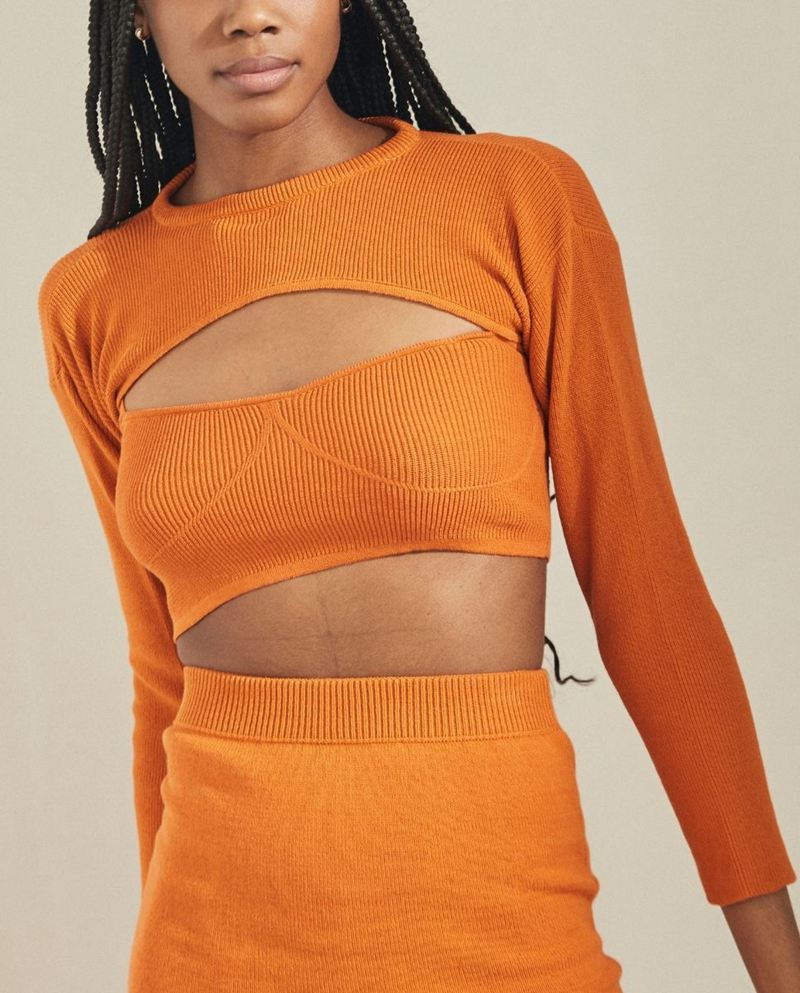 Orange Alohas Hustle Top Women's Knitwear | MIQAS4572