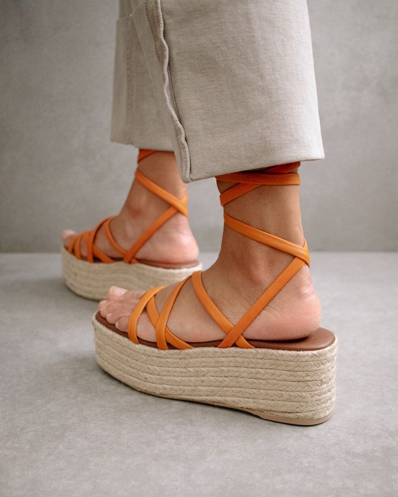 Orange Alohas Paw-Paw Leather Women's Espadrilles | NXZJG4271