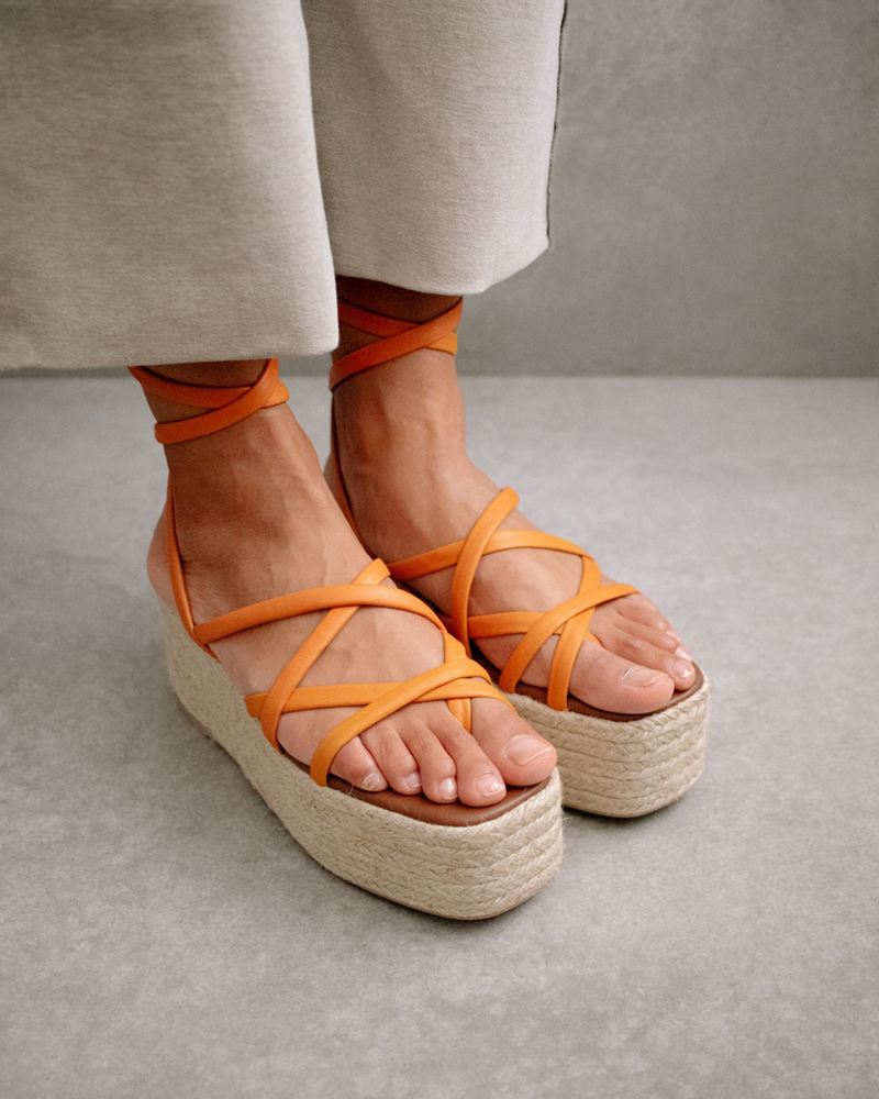 Orange Alohas Paw-Paw Leather Women's Espadrilles | NXZJG4271