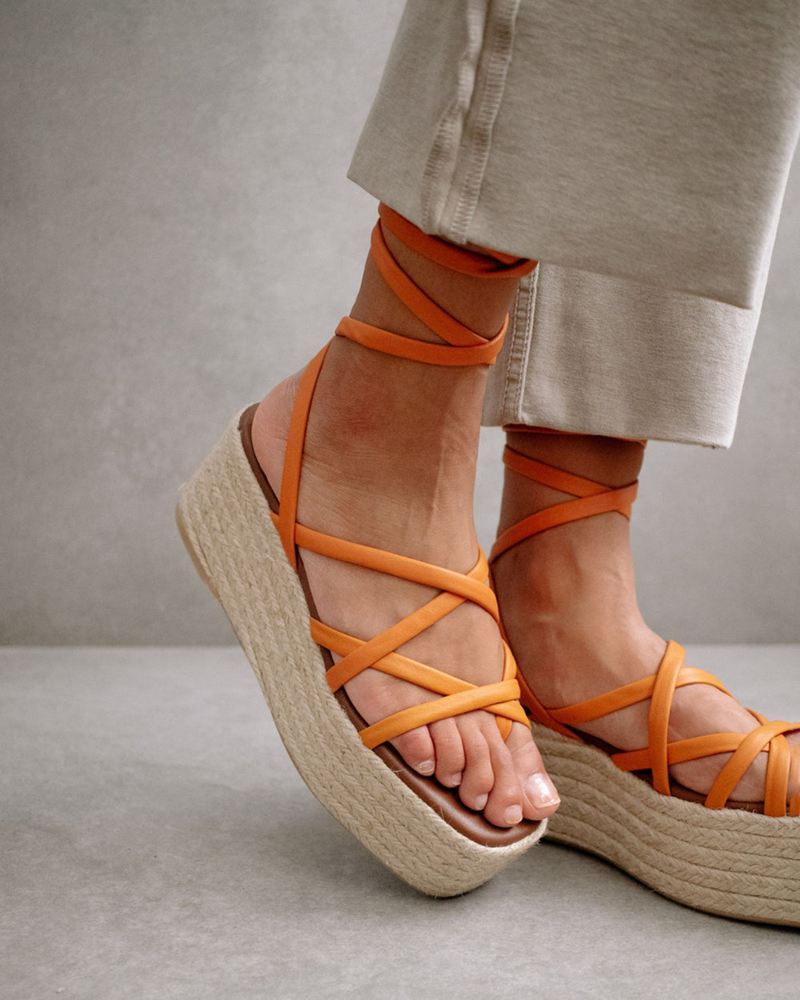 Orange Alohas Paw-Paw Leather Women's Espadrilles | NXZJG4271