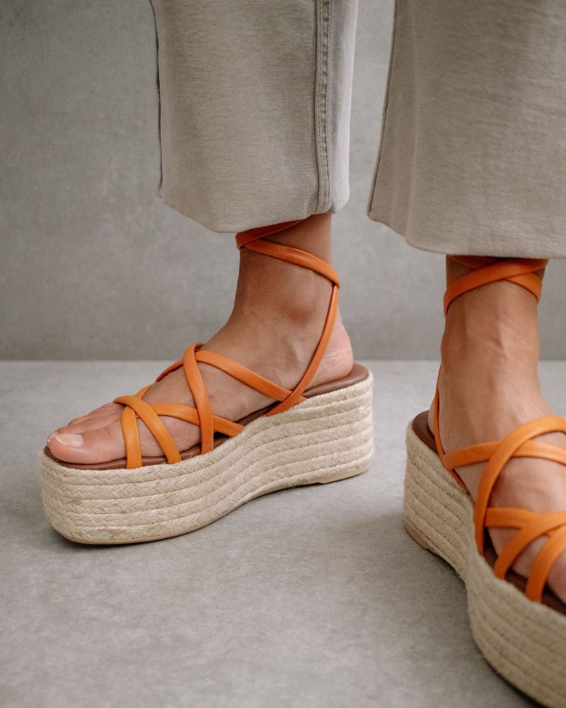 Orange Alohas Paw-Paw Leather Women's Espadrilles | NXZJG4271