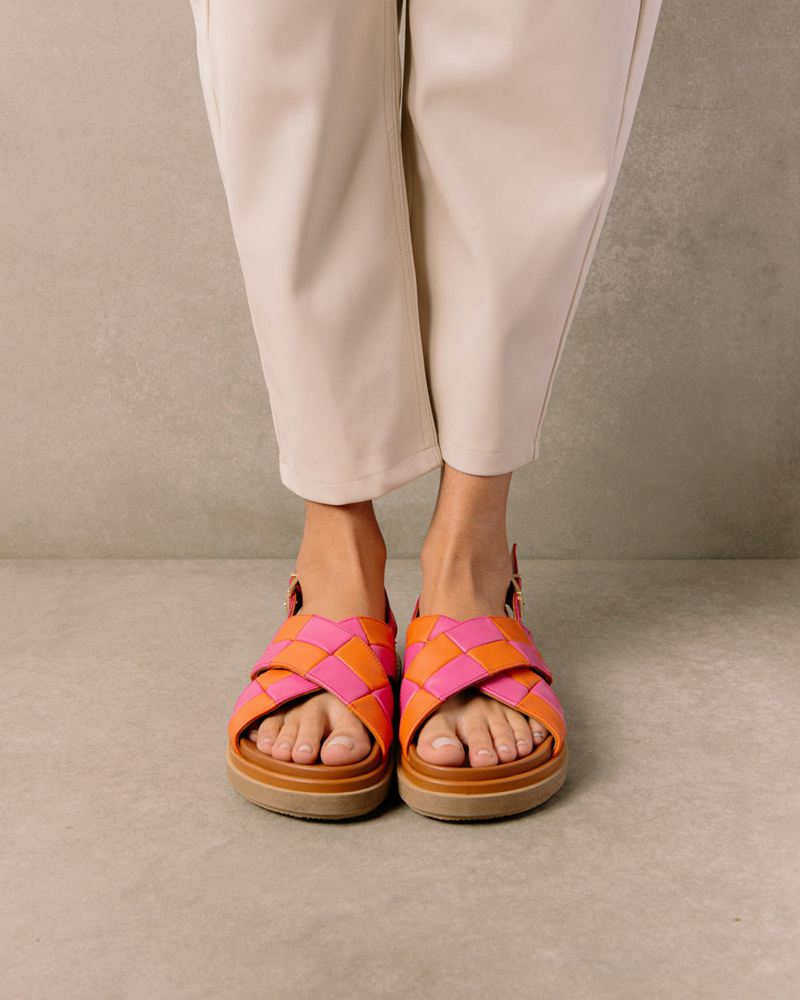 Orange/Pink Alohas Marshmallow Scacchi Leather Women's Sandals | DVKSX6973