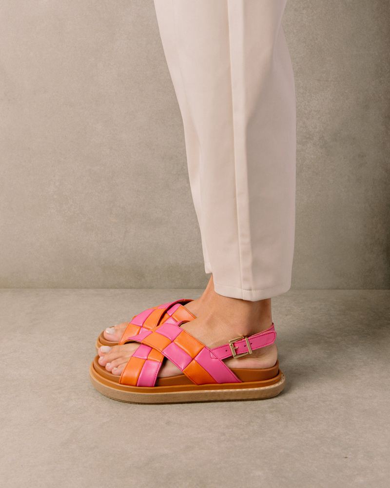 Orange/Pink Alohas Marshmallow Scacchi Leather Women's Sandals | DVKSX6973