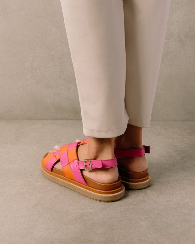 Orange/Pink Alohas Marshmallow Scacchi Leather Women's Sandals | DVKSX6973