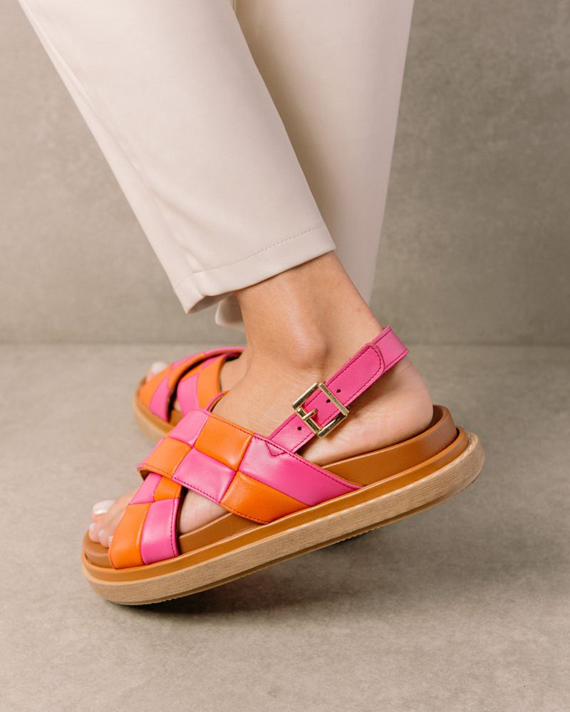 Orange/Pink Alohas Marshmallow Scacchi Leather Women's Sandals | DVKSX6973