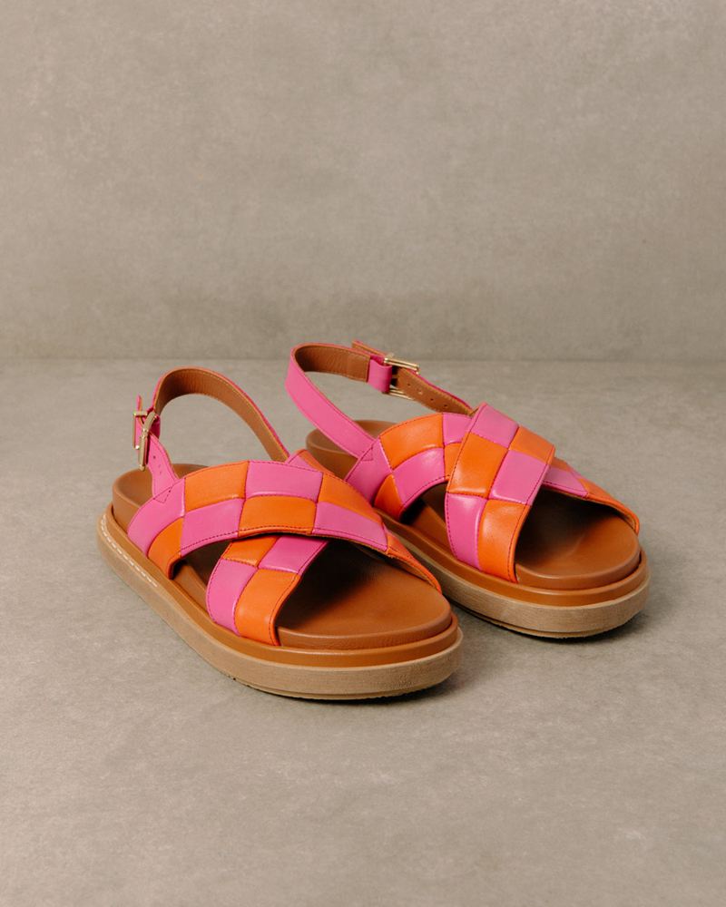 Orange/Pink Alohas Marshmallow Scacchi Leather Women's Sandals | DVKSX6973