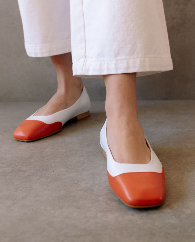 Orange/White Alohas Salty Women's Ballet Flats | PVTEQ6235