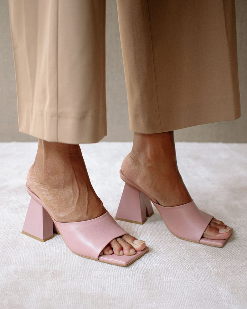 Pink Alohas Dune Leather Women's Heels | PVGUF1754