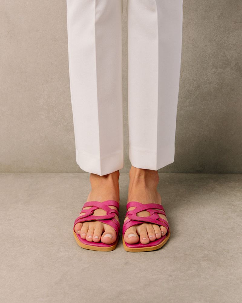 Pink Alohas Pad Leather Women's Sandals | WJPEX2514