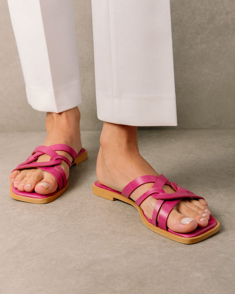 Pink Alohas Pad Leather Women's Sandals | WJPEX2514