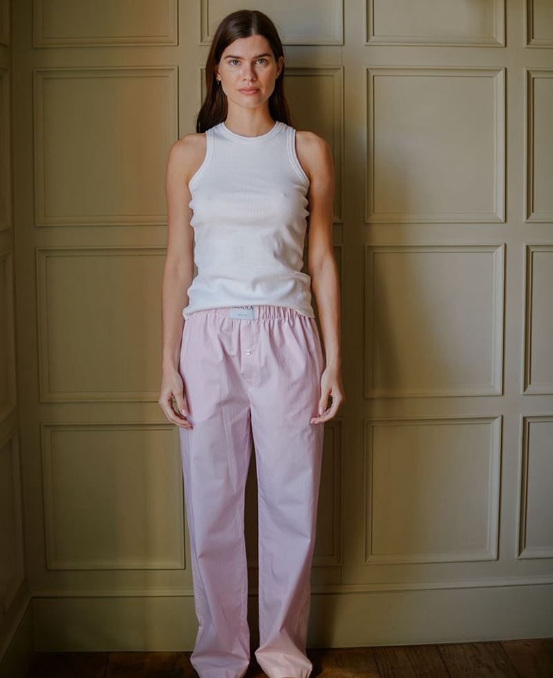 Pink Alohas Stripped Cotton Pajama Women's Pants | PLEHV7230