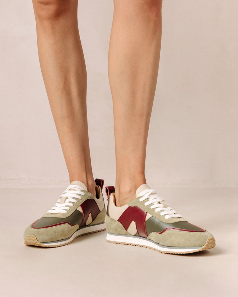 Red/Olive Alohas Tb.015 Leather Women's Sneakers | BVTPR3075