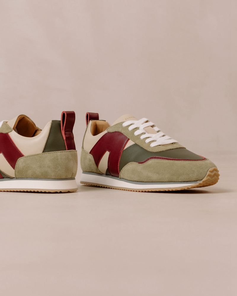 Red/Olive Alohas Tb.015 Leather Women's Sneakers | BVTPR3075