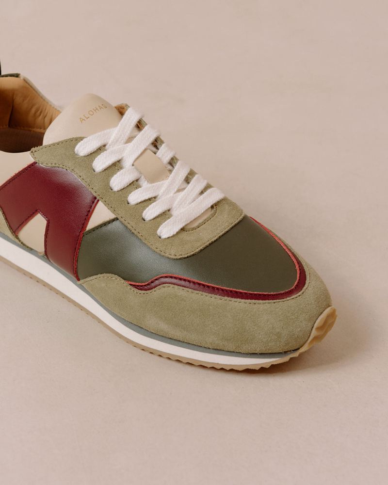 Red/Olive Alohas Tb.015 Leather Women's Sneakers | BVTPR3075