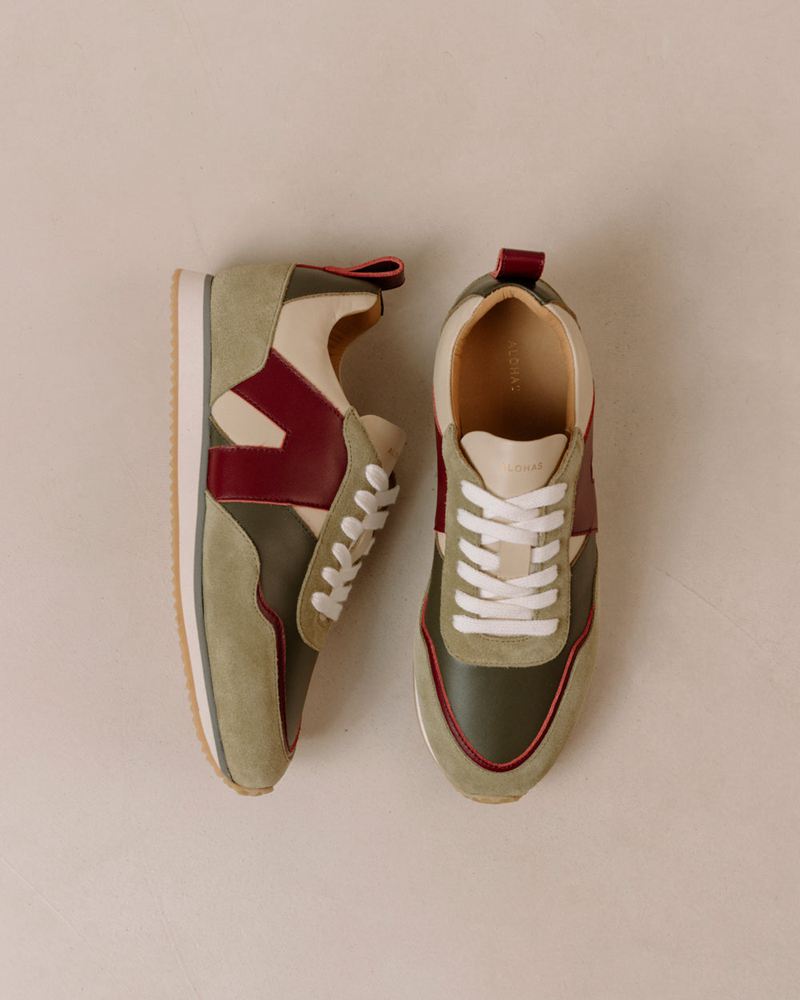 Red/Olive Alohas Tb.015 Leather Women's Sneakers | BVTPR3075