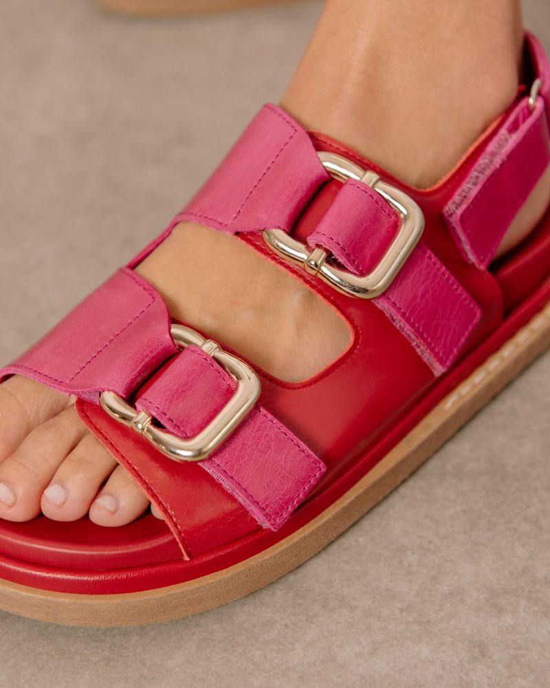 Red/Pink Alohas Harper Leather Women's Sandals | CKSOL3867