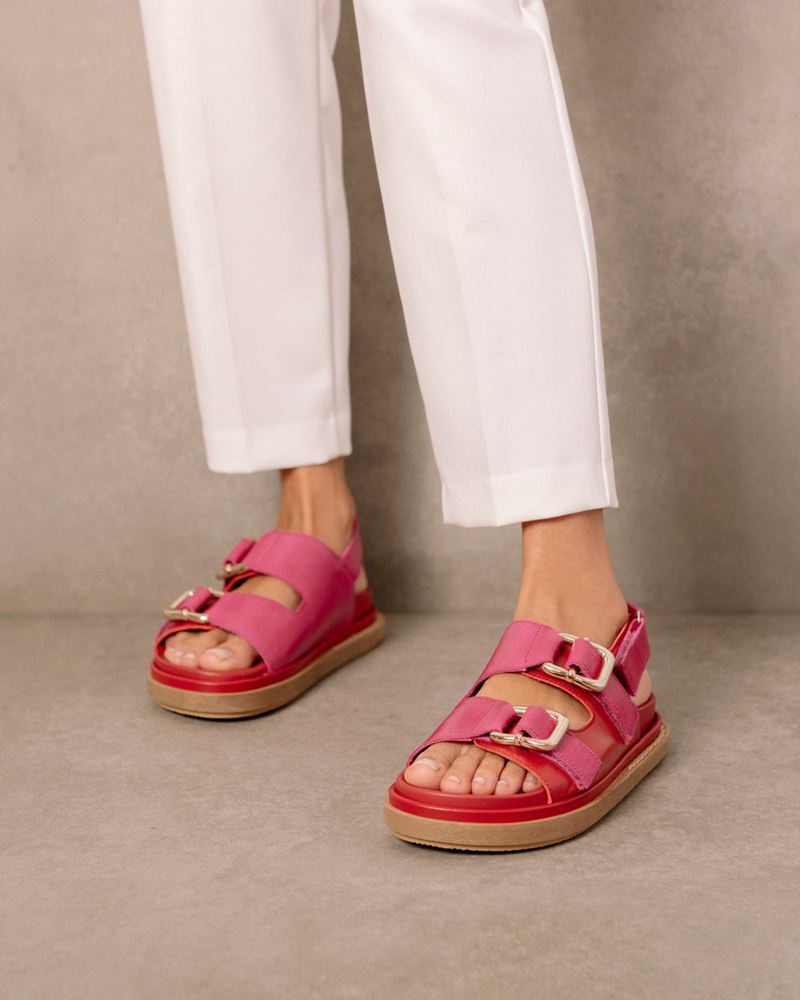 Red/Pink Alohas Harper Leather Women's Sandals | CKSOL3867