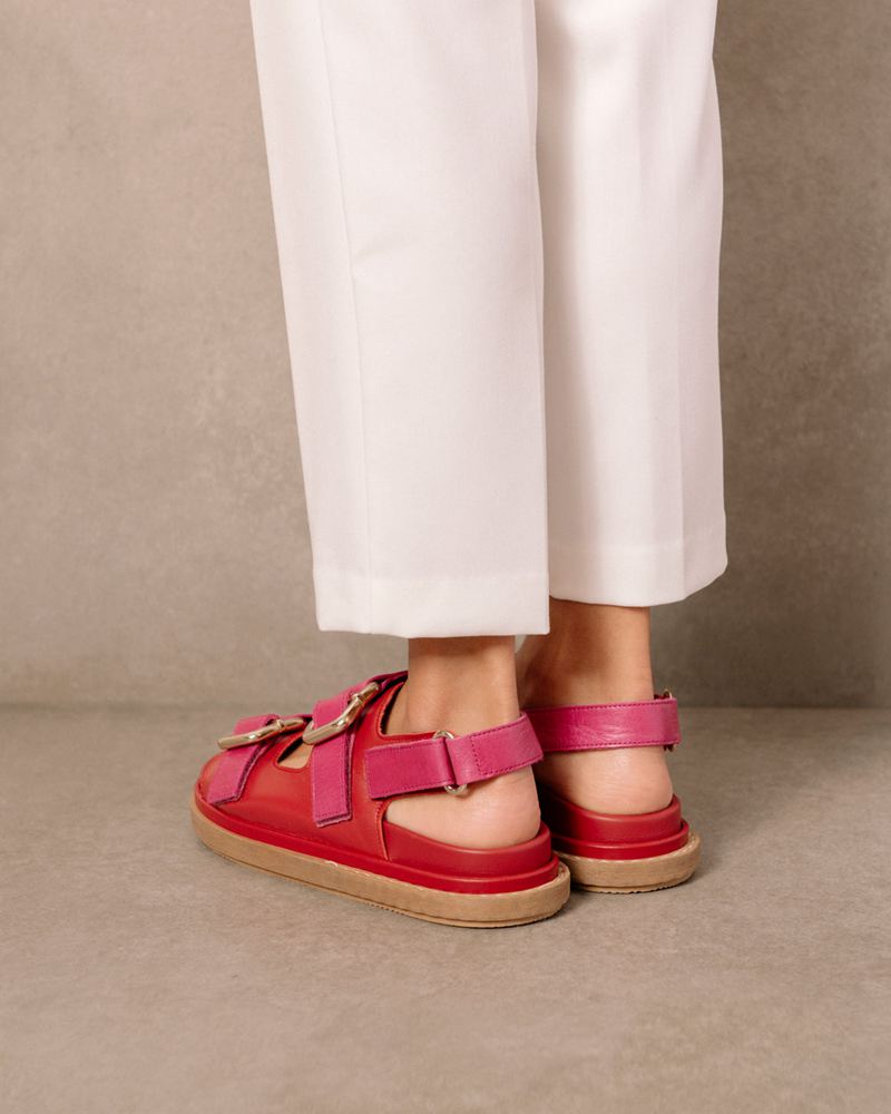 Red/Pink Alohas Harper Leather Women's Sandals | CKSOL3867