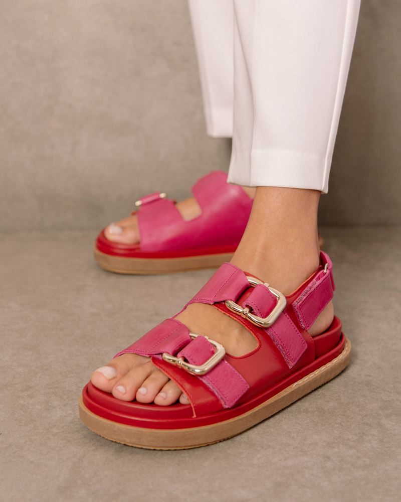 Red/Pink Alohas Harper Leather Women's Sandals | CKSOL3867