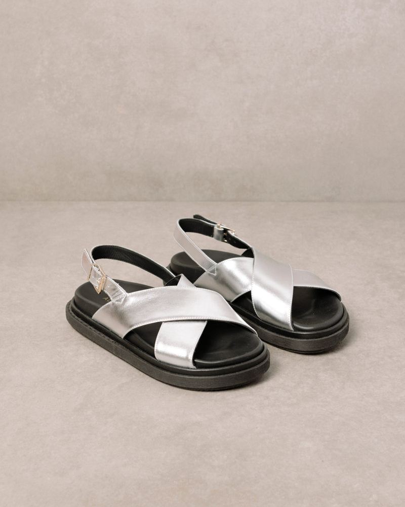 Silver Alohas Marshmallow Leather Women's Sandals | DNSFC1738