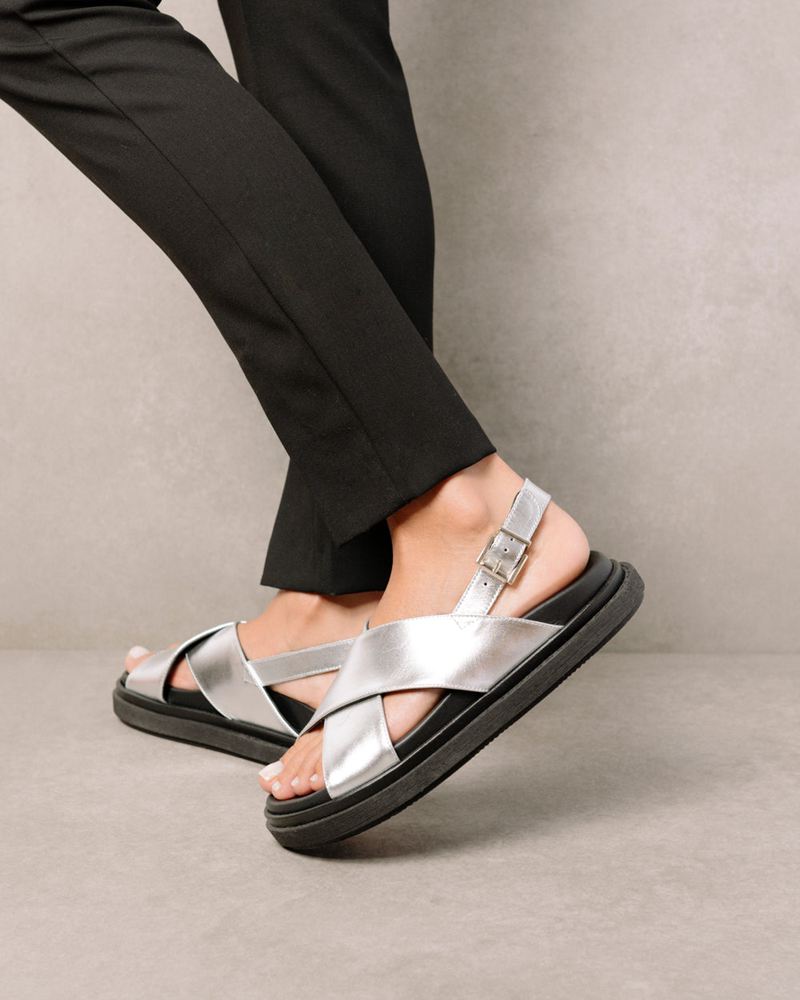 Silver Alohas Marshmallow Leather Women's Sandals | DNSFC1738