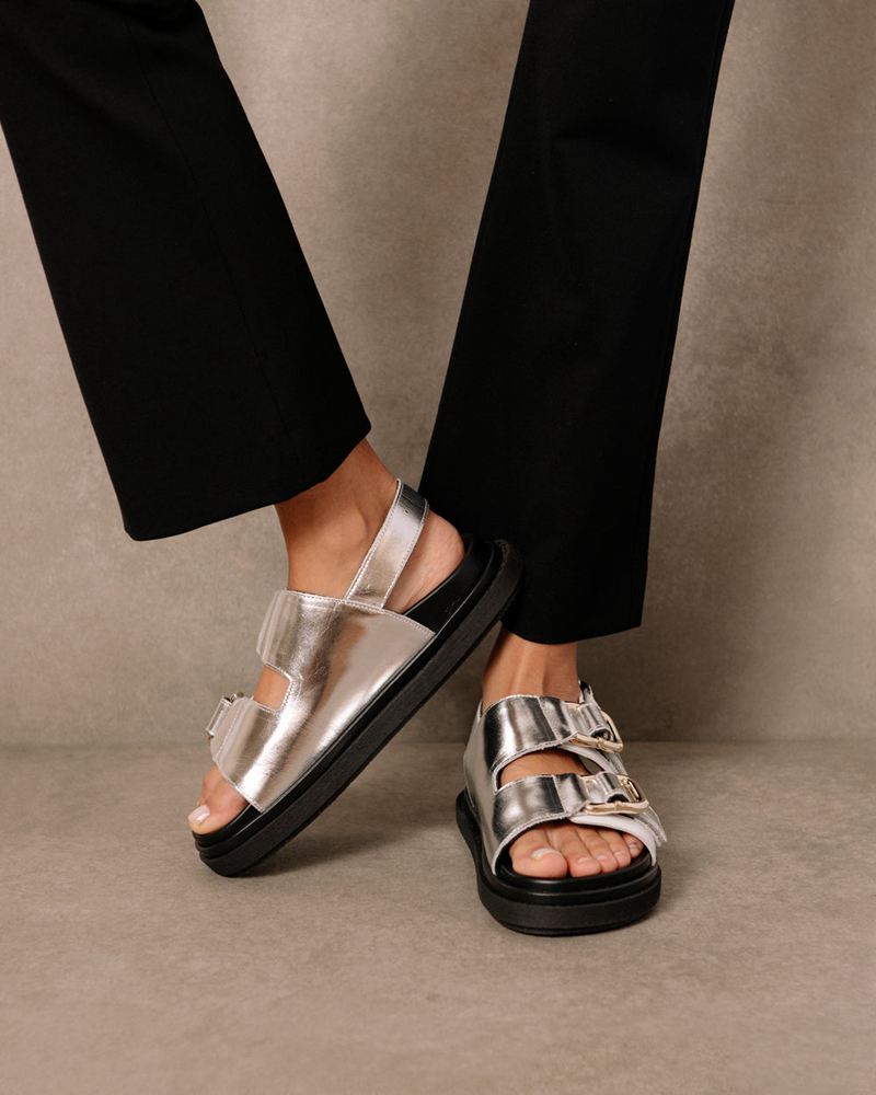 Silver/White Alohas Harper Leather Women's Sandals | TUGEL2983