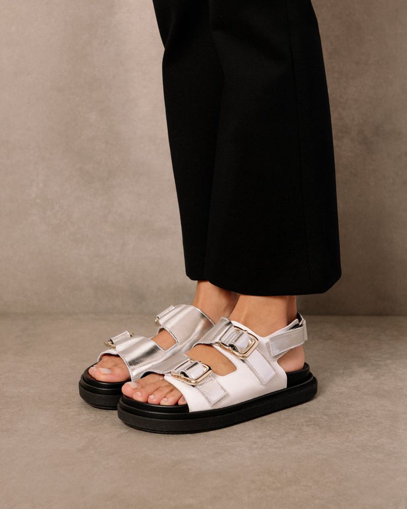 Silver/White Alohas Harper Leather Women's Sandals | TUGEL2983