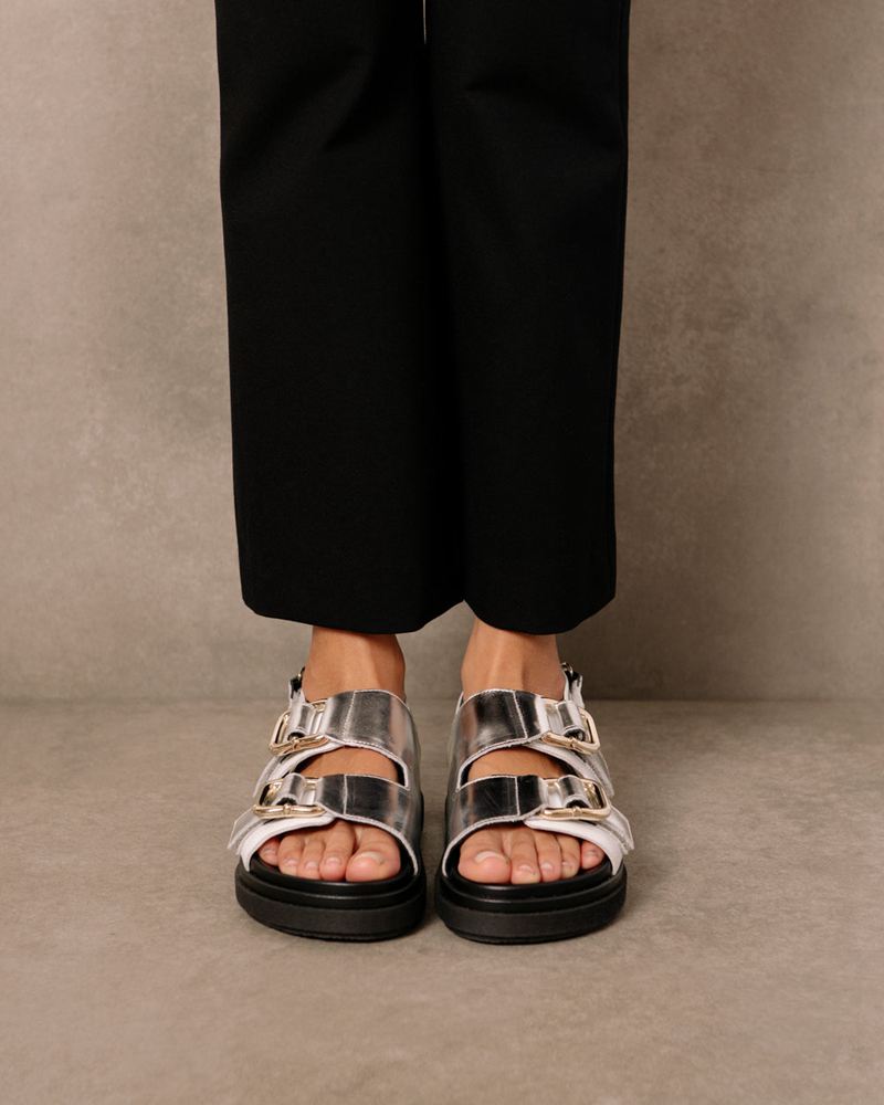 Silver/White Alohas Harper Leather Women's Sandals | TUGEL2983