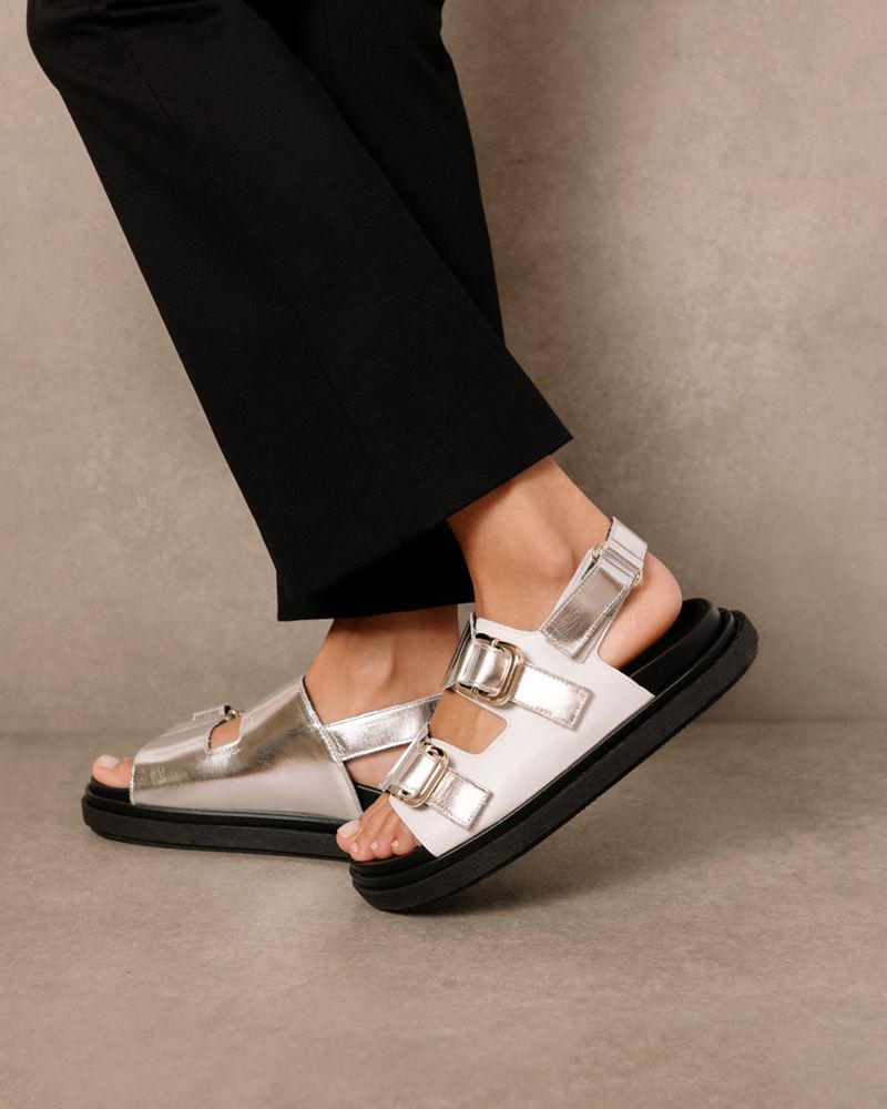 Silver/White Alohas Harper Leather Women's Sandals | TUGEL2983