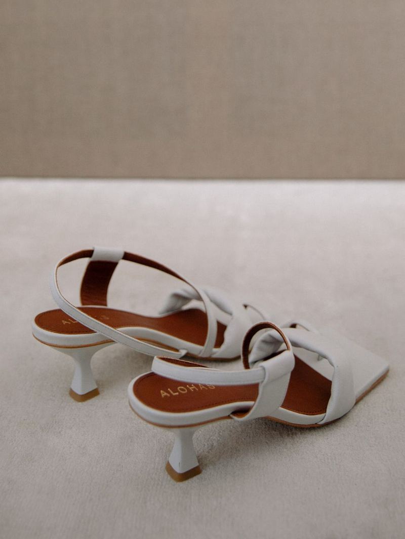 White Alohas Asymmetric Straps Leather Women's Mules | TERPC9830