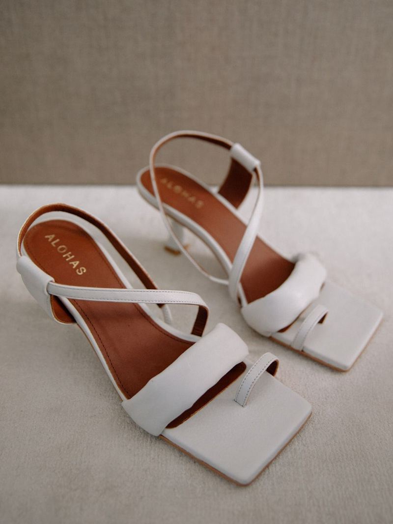 White Alohas Asymmetric Straps Leather Women's Mules | TERPC9830