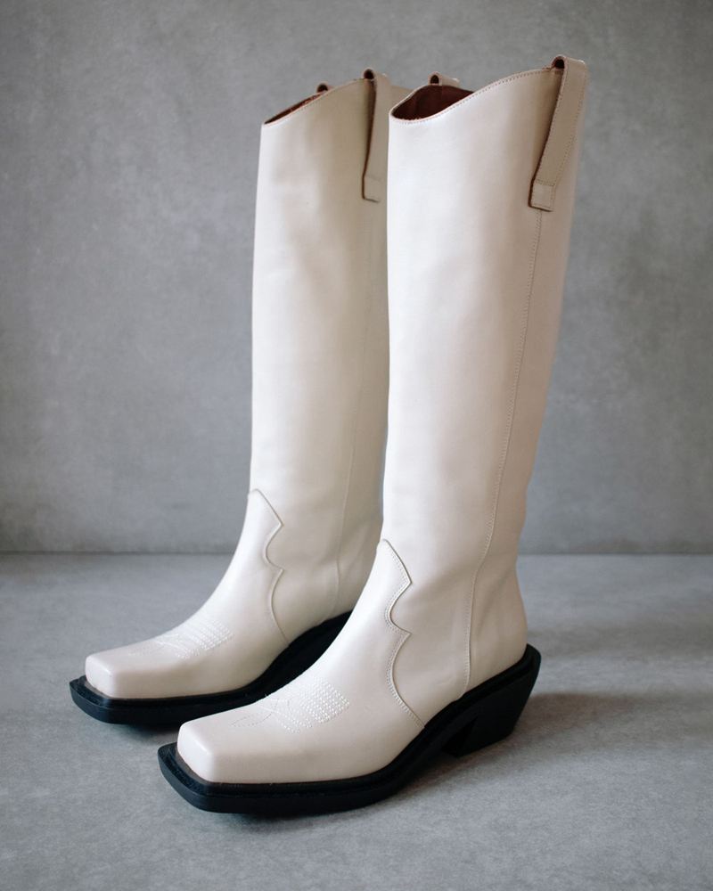 White Alohas Cattle Leather Women's Knee-High Boots | SLNFK1598