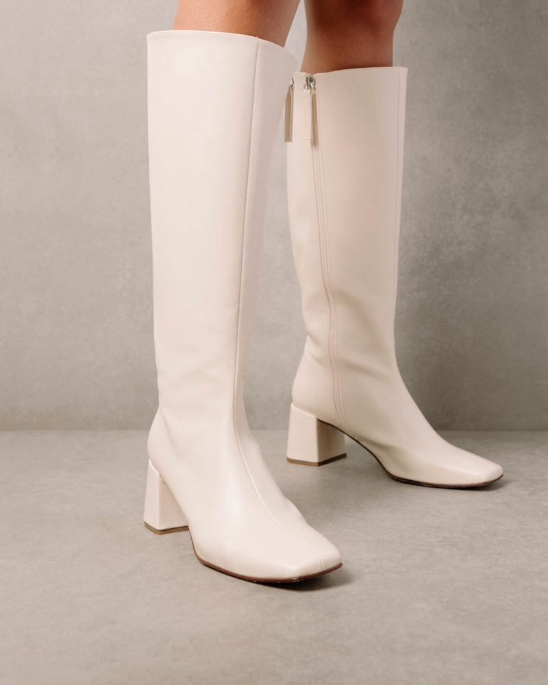 White Alohas Chalk Vegan Leather Women's Knee-High Boots | TNCBR5387