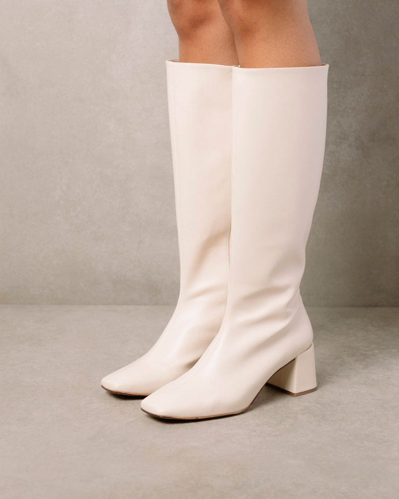 White Alohas Chalk Vegan Leather Women's Knee-High Boots | TNCBR5387