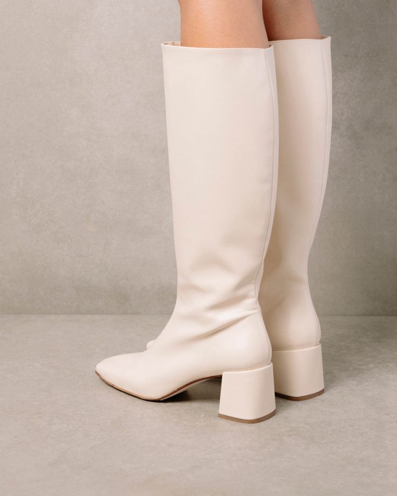 White Alohas Chalk Vegan Leather Women's Knee-High Boots | TNCBR5387