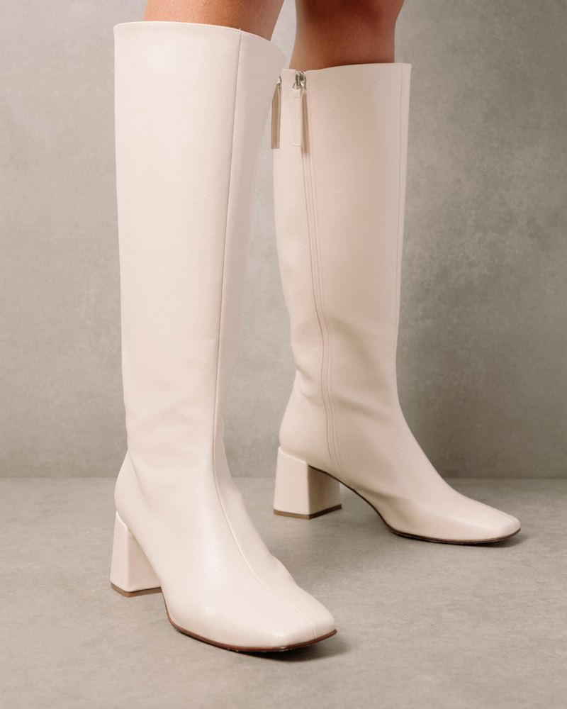 White Alohas Chalk Vegan Leather Women's Knee-High Boots | TNCBR5387