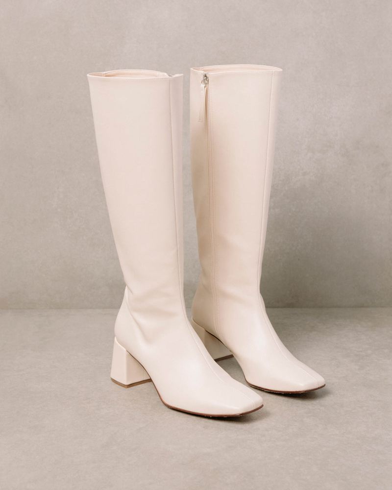 White Alohas Chalk Vegan Leather Women's Knee-High Boots | TNCBR5387