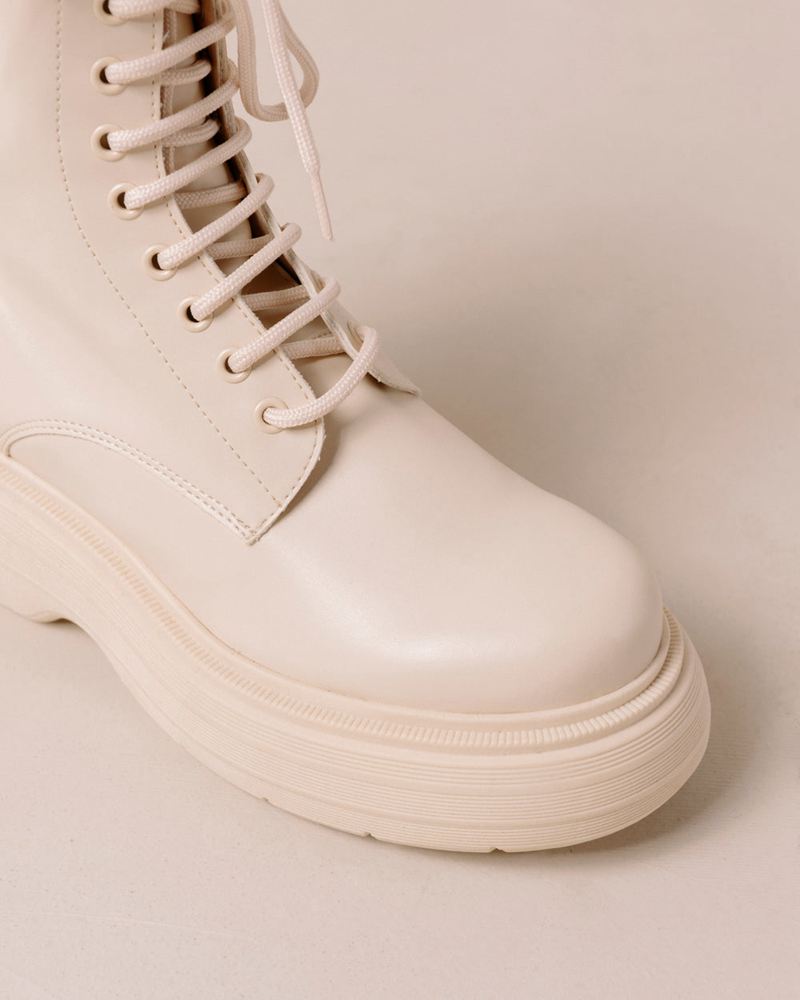 White Alohas Gouache Vegan Leather Women's Combat Boots | JMFWC0168