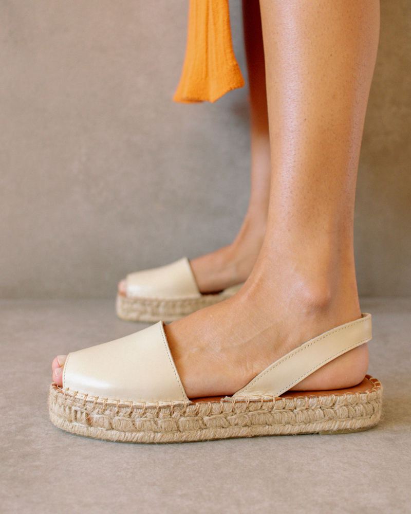 White Alohas Ibizas Leather Women's Espadrilles | FEXMU9801