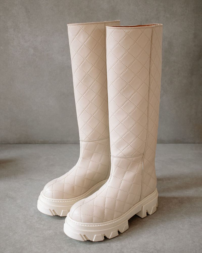 White Alohas Katiuska Goal Digger Leather Women's Knee-High Boots | CKPRA1975