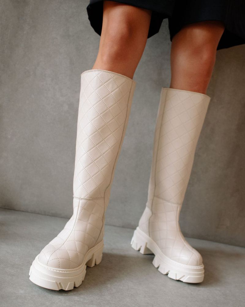 White Alohas Katiuska Goal Digger Leather Women's Knee-High Boots | CKPRA1975