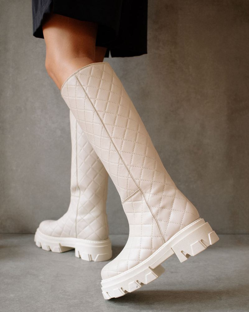 White Alohas Katiuska Goal Digger Leather Women's Knee-High Boots | CKPRA1975