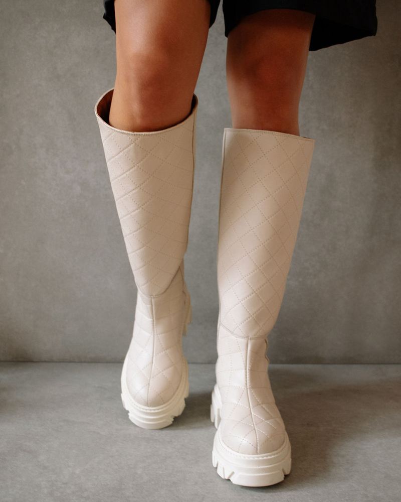 White Alohas Katiuska Goal Digger Leather Women's Knee-High Boots | CKPRA1975