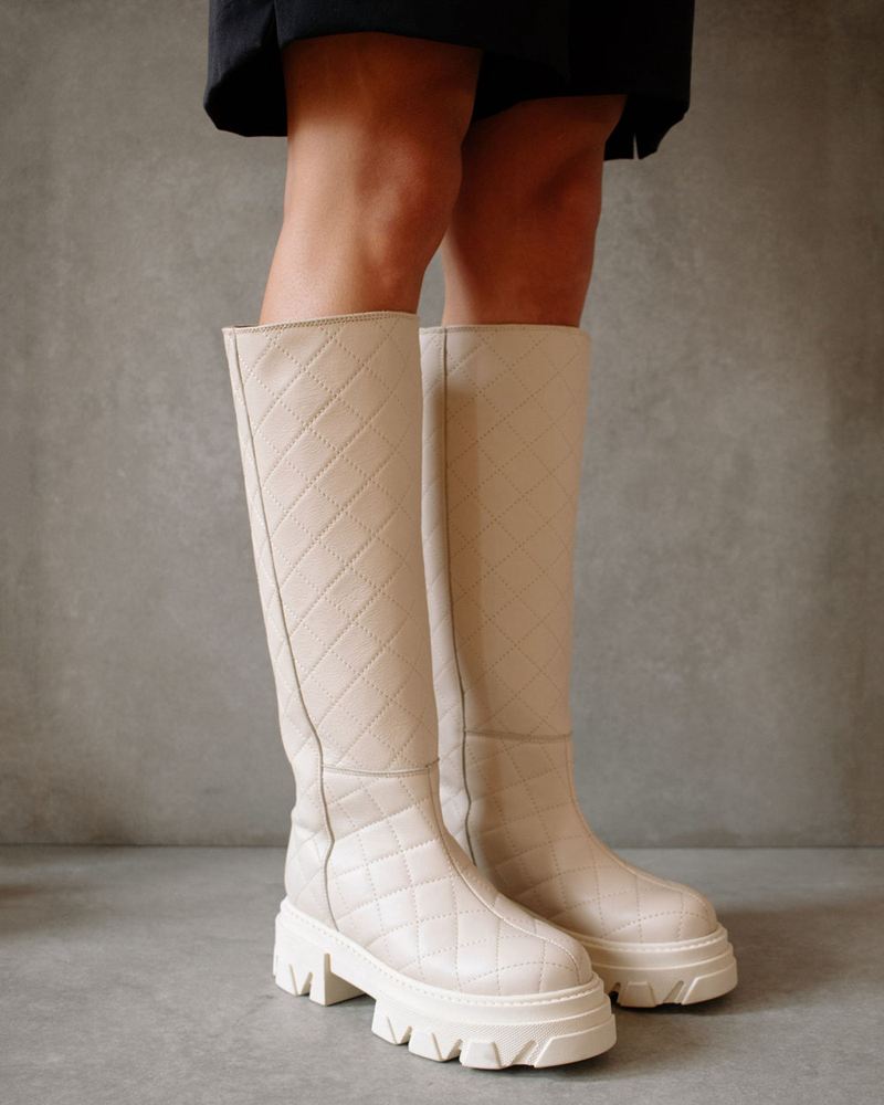 White Alohas Katiuska Goal Digger Leather Women's Knee-High Boots | CKPRA1975