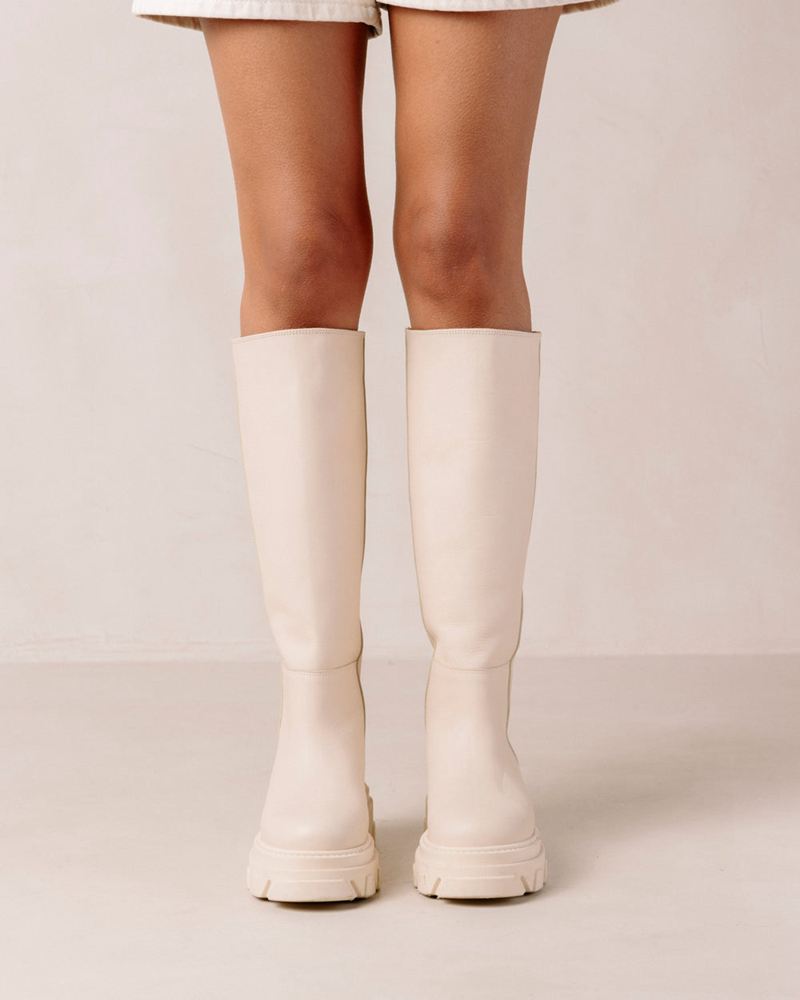 White Alohas Katiuska Leather Women's Knee-High Boots | BPTGL3502