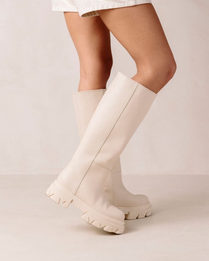 White Alohas Katiuska Leather Women's Knee-High Boots | BPTGL3502