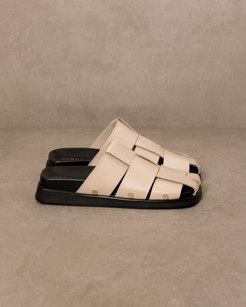 White Alohas Stuart Leather Women's Mules | LZKSH9781