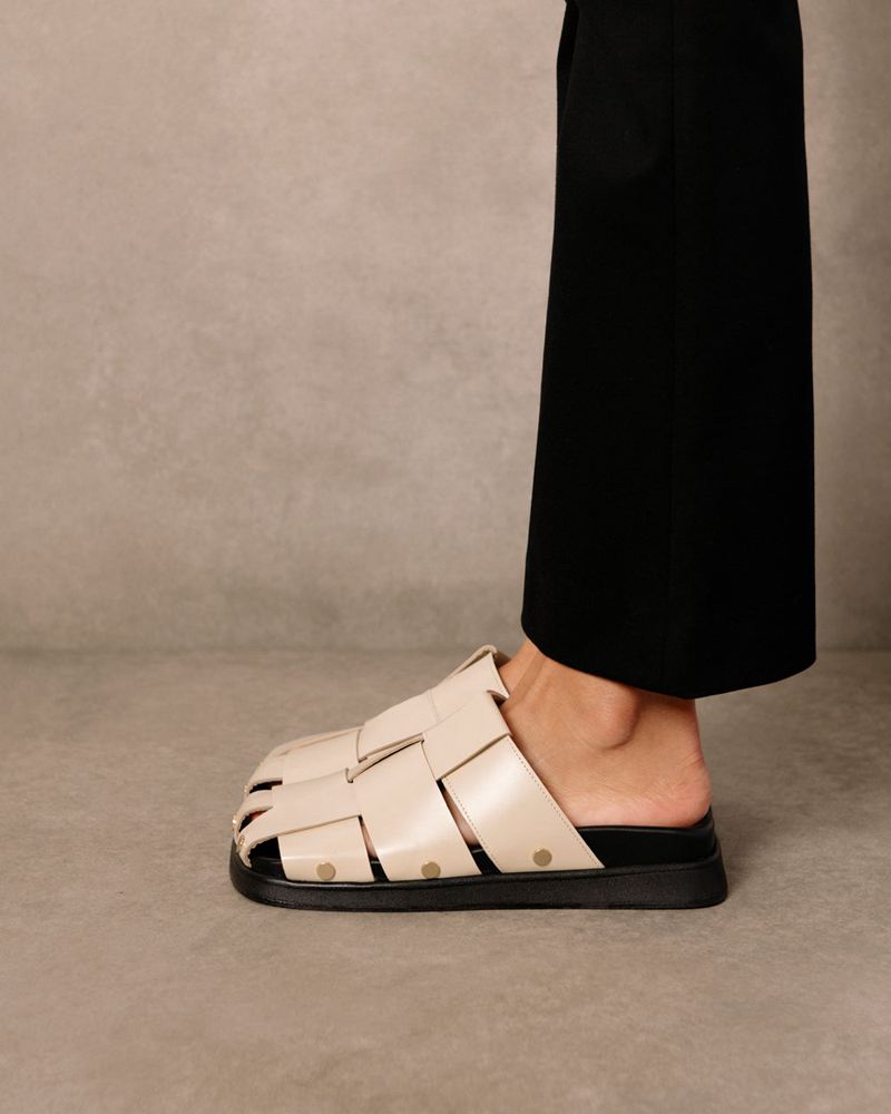 White Alohas Stuart Leather Women's Mules | LZKSH9781