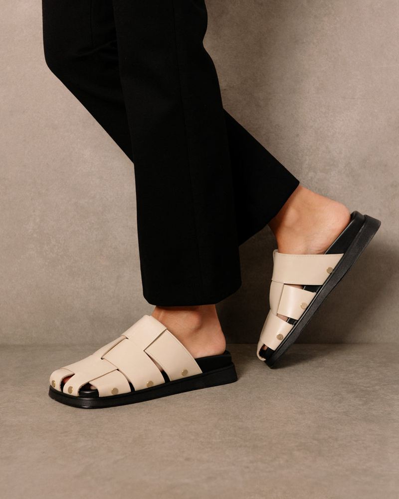 White Alohas Stuart Leather Women's Mules | LZKSH9781