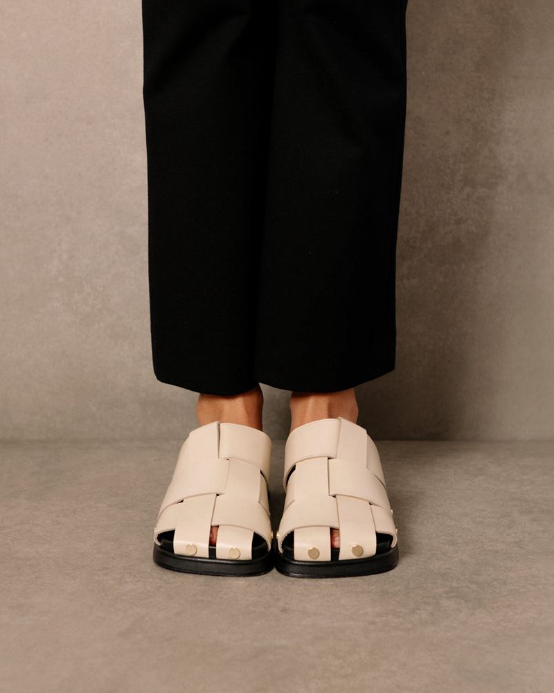 White Alohas Stuart Leather Women's Mules | LZKSH9781